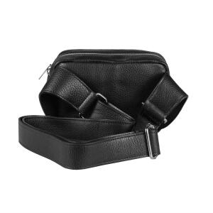 Made in Italy Damen Leder Tasche Crossbody Metallic Hüfttasche Bauchtasche Umhängetasche Bodybag Schultertasche Handytasche Gürteltasche Schwarz