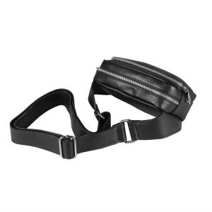 Made in Italy Damen Leder Tasche Crossbody Metallic Hüfttasche Bauchtasche Umhängetasche Bodybag Schultertasche Handytasche Gürteltasche Schwarz