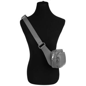 Made in Italy Damen Leder Tasche Crossbody Metallic Hüfttasche Bauchtasche Umhängetasche Bodybag Schultertasche Handytasche Gürteltasche Schwarz