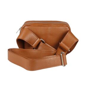 Made in Italy Damen Leder Tasche Crossbody Metallic Hüfttasche Bauchtasche Umhängetasche Bodybag Schultertasche Handytasche Gürteltasche Cognac