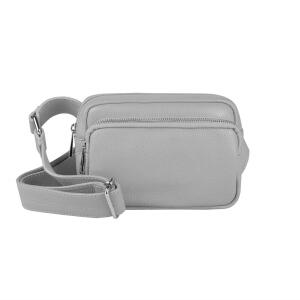 Made in Italy Damen Leder Tasche Crossbody Metallic Hüfttasche Bauchtasche Umhängetasche Bodybag Schultertasche Handytasche Gürteltasche Grau