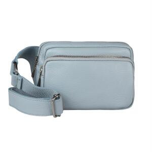 Made in Italy Damen Leder Tasche Crossbody Metallic Hüfttasche Bauchtasche Umhängetasche Bodybag Schultertasche Handytasche Gürteltasche Hellblau