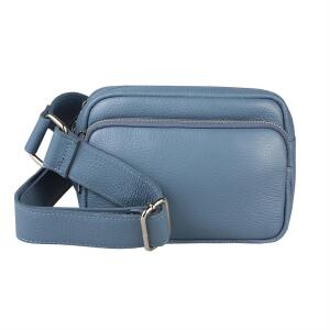 Made in Italy Damen Leder Tasche Crossbody Metallic Hüfttasche Bauchtasche Umhängetasche Bodybag Schultertasche Handytasche Gürteltasche Jeansblau
