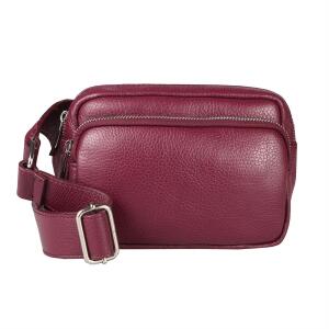 Made in Italy Damen Leder Tasche Crossbody Metallic Hüfttasche Bauchtasche Umhängetasche Bodybag Schultertasche Handytasche Gürteltasche Bordo