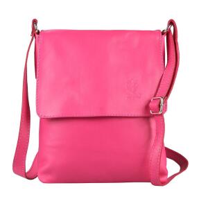 OBC Made in Italy Damen Leder Tasche Umhängetasche Schultertasche Crossbody Handtasche Ledertasche Nappaleder Cross-Over Body Bag Shopping Messenger Pink