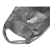 OBC Made in Italy Damen XXL Leder Tasche Handtasche Shopper Schultertasche Grau (Metallic) 45x30x8 cm