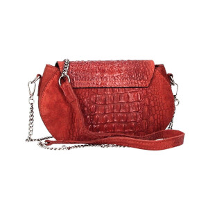 OBC Made in Italy Damen Leder Tasche Kroko Prägung oder Glattleder Umhängetasche Clutch Wildleder Handtasche Ledertasche Schultertasche Rot (Kroko)