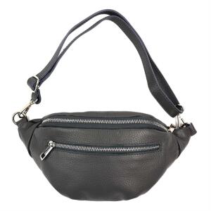 MADE IN ITALY DAMEN LEDER TASCHE Gürteltasche Crossbody Hüfttasche Bauchtasche Umhängetasche Schultertasche Brusttasche CrossOver Ledertasche Bodybag V2 Dunkelgrau