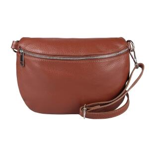 Made in Italy Damen Leder Tasche Gürteltasche Crossbody Hüfttasche Bauchtasche Umhängetasche Cross-Over Bodybag Schultertasche Handytasche Schminktasche Kosmetiktasche 1054 Braun
