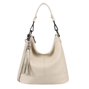 Made in Italy Damen Leder Tasche Umhängetasche Shopper Schultertasche Handtasche Crossbody City Bag Crossover Ledertasche Damentasche Fransen Beige