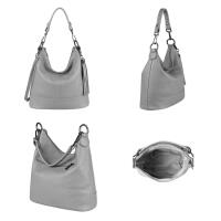 Made in Italy Damen Leder Tasche Umhängetasche Shopper Schultertasche Handtasche Crossbody City Bag Crossover Ledertasche Damentasche Fransen Beige
