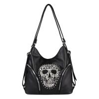 Damen Totenkopf Tasche Rucksack 2 in 1 Skull Shopper Nieten Schädel Rucksacktasche Schultertasche Gothic Bag Handtasche Crossover Backpack