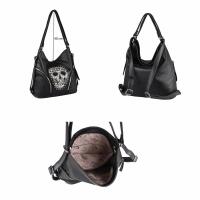 Damen Totenkopf Tasche Rucksack 2 in 1 Skull Shopper Nieten Schädel Rucksacktasche Schultertasche Gothic Bag Handtasche Crossover Backpack