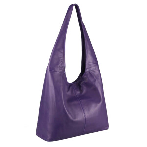 OBC Made in Italy Damen Leder Tasche Shopper Schultertasche Umhängetasche Handtasche Beuteltasche Hobo Bag Ledertasche Nappaleder Lila (Nappaleder)