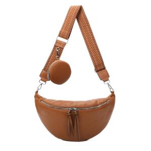 DAMEN TASCHE Brusttasche Bauchtasche Hüfttasche Crossbody Unisex Schultertasche Umhängetasche Kunstleder Gürteltasche Crossover Slingntasche Reise Bag Cognac