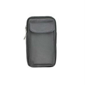 Made in Italy Damen Leder Tasche Handytasche Umhängetasche Geldbörse Schultertasche Brieftasche Smartphone Geldtasche Ledertasche Crossbody Abendtasche Handy bis 6,5 Zoll Dunkelgrau