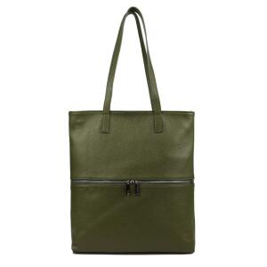 OBC Made in Italy DAMEN LEDER TASCHE SHOPPER Schultertasche Tote Bag Umhängetasche Handtasche DIN-A4 Olivgrün