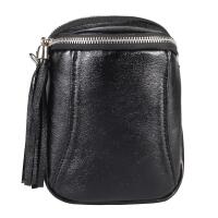 Made in Italy Damen Leder Tasche Umhängetasche Schultertasche Handytasche Geldtasche Ledertasche Crossbody Abendtasche Mini Bag Schwarz-Metallic