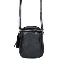 Made in Italy Damen Leder Tasche Umhängetasche Schultertasche Handytasche Geldtasche Ledertasche Crossbody Abendtasche Mini Bag Schwarz-Metallic