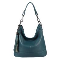 Made in Italy Damen Leder Tasche Umhängetasche Shopper Schultertasche Handtasche Crossbody Hobo Bag Crossover Ledertasche Damentasche Fransen Petrol