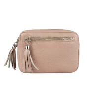 Made in Italy DAMEN LEDER TASCHE Umhängetasche Schultertasche Beuteltasche Cross-Over Cross Bag Glattleder Schmucktasche Fransen Ledertasche Antikrosa