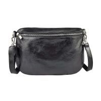 Made in Italy Damen Leder Tasche Gürteltasche Crossbody Hüfttasche Bauchtasche Umhängetasche Cross-Over Bodybag Schultertasche Handytasche Schminktasche Kosmetiktasche 1054 Schwarz (Metallic)