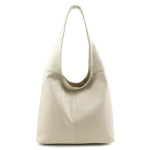 Made in Italy Damen Leder Tasche Shopper Schultertasche Umhängetasche Handtasche Beuteltasche Hobo Bag Ledertasche Beige