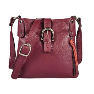 Made in Italy DAMEN LEDER TASCHE Schultertasche CrossOver Handtasche  Umhängetasche Bodybag Abendtasche Crossbody Ledertasche Bordo