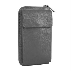 Made in Italy Damen Leder Handytasche Tasche Umhängetasche Geldbörse Schultertasche Brieftasche Smartphone Geldtasche Ledertasche Crossbody Abendtasche Handy bis 6,5 Zoll Grau