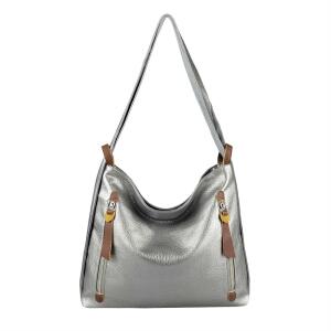 Damen Tasche Rucksack 2in1 Umhängetasche Schultertasche Daypack Rucksacktasche Silber 37x28x9 cm
