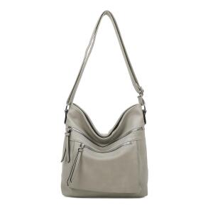 DAMEN TASCHE Schultertasche Shopper Umhängetasche CrossOver Crossbody Henkeltasche Beuteltasche Handtasche Hobo Bag Reise Kunst-Leder Grau