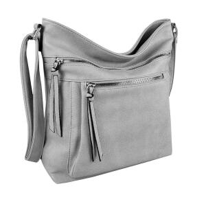 DAMEN TASCHE Schultertasche Shopper Umhängetasche CrossOver Crossbody Henkeltasche Beuteltasche Handtasche Hobo Bag Reise Kunst-Leder Grau