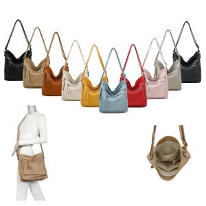 DAMEN TASCHE Schultertasche Shopper Umhängetasche CrossOver Crossbody Henkeltasche Beuteltasche Handtasche Hobo Bag Reise Kunst-Leder Grau